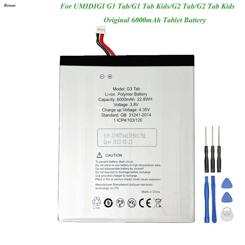 

For UMIDIGI G1 Tab/G1 Tab Kids/G2 Tab/G2 Tab Kids New Original Tablet Battery 6000mAh High Quality Replacement Battery+Tools