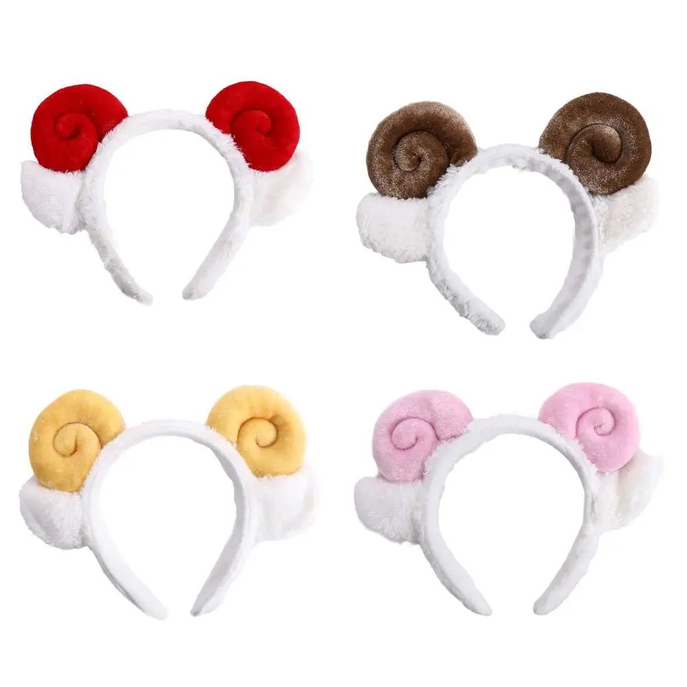 Cute Sheep Horn Lamb Ear Soft Fleece Women Headband Makeup Head Hair Band for Wash Face Shower Hair Accessories