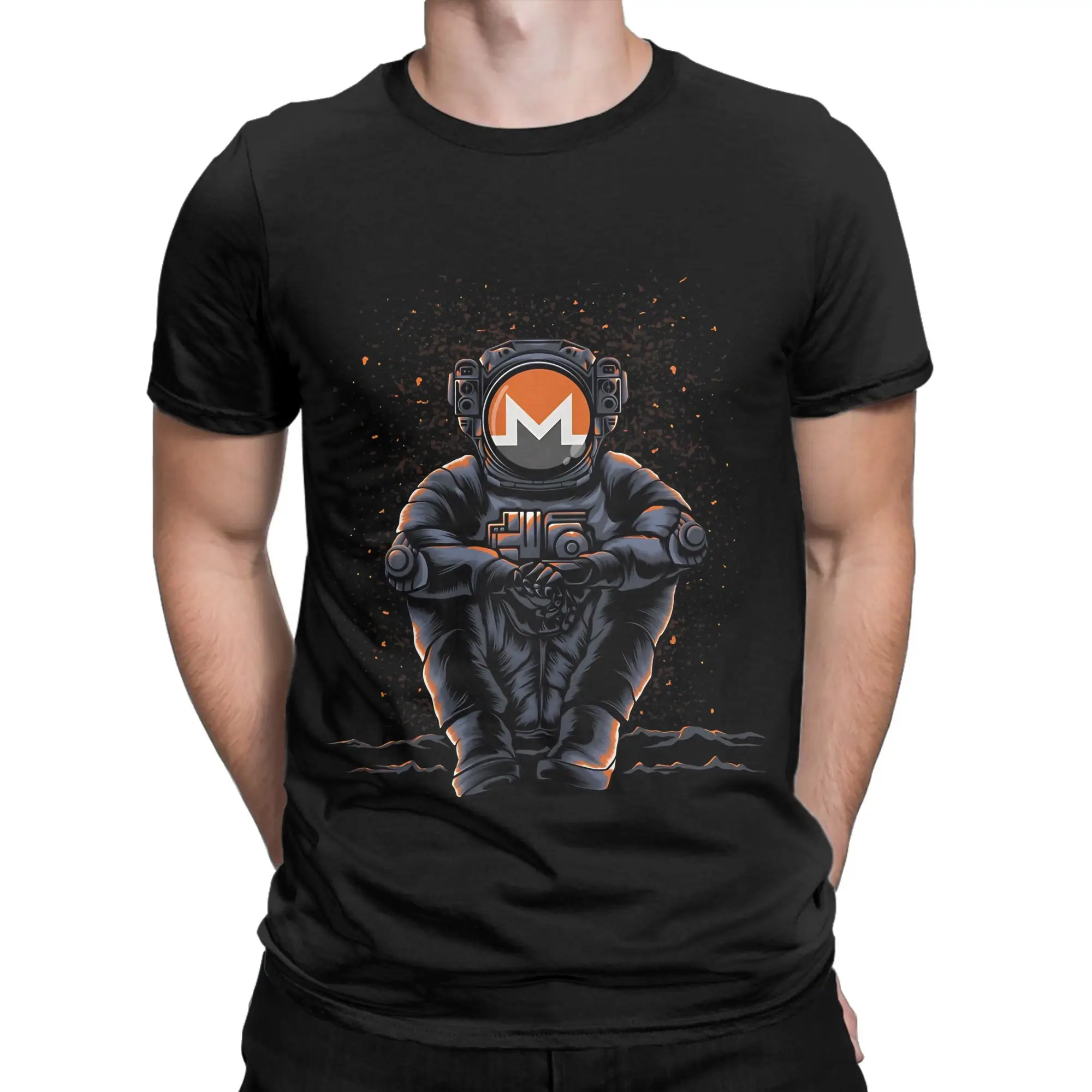 Astronaut Sitting Coin Moon Trading Crypto Token Blockchain Wallet Classic Funny 100% Cotton T-Shirt Monero XMR Tees Top For Men