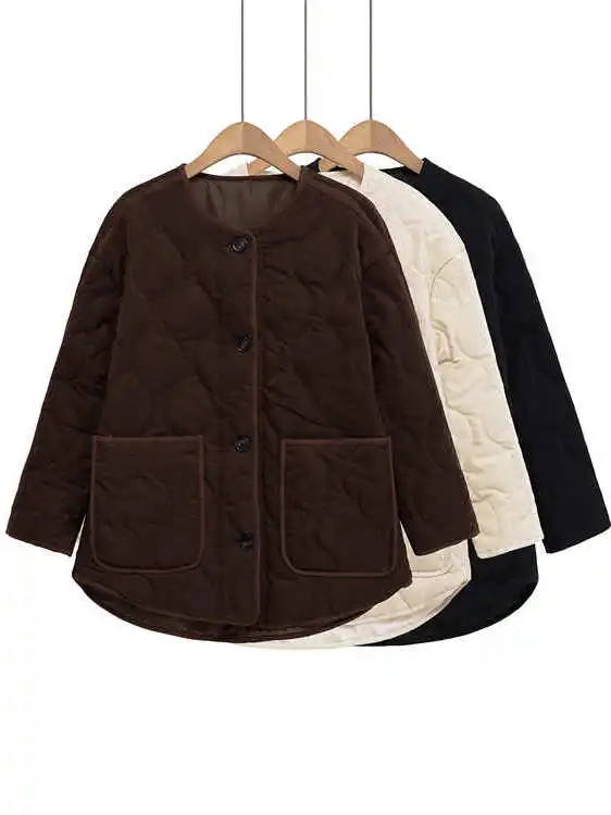 

Autumn Winter Lightweight Cotton Jaet Women's Casual Nel ape Retro Gourd Pattern Long Sve Commute Sle Coat