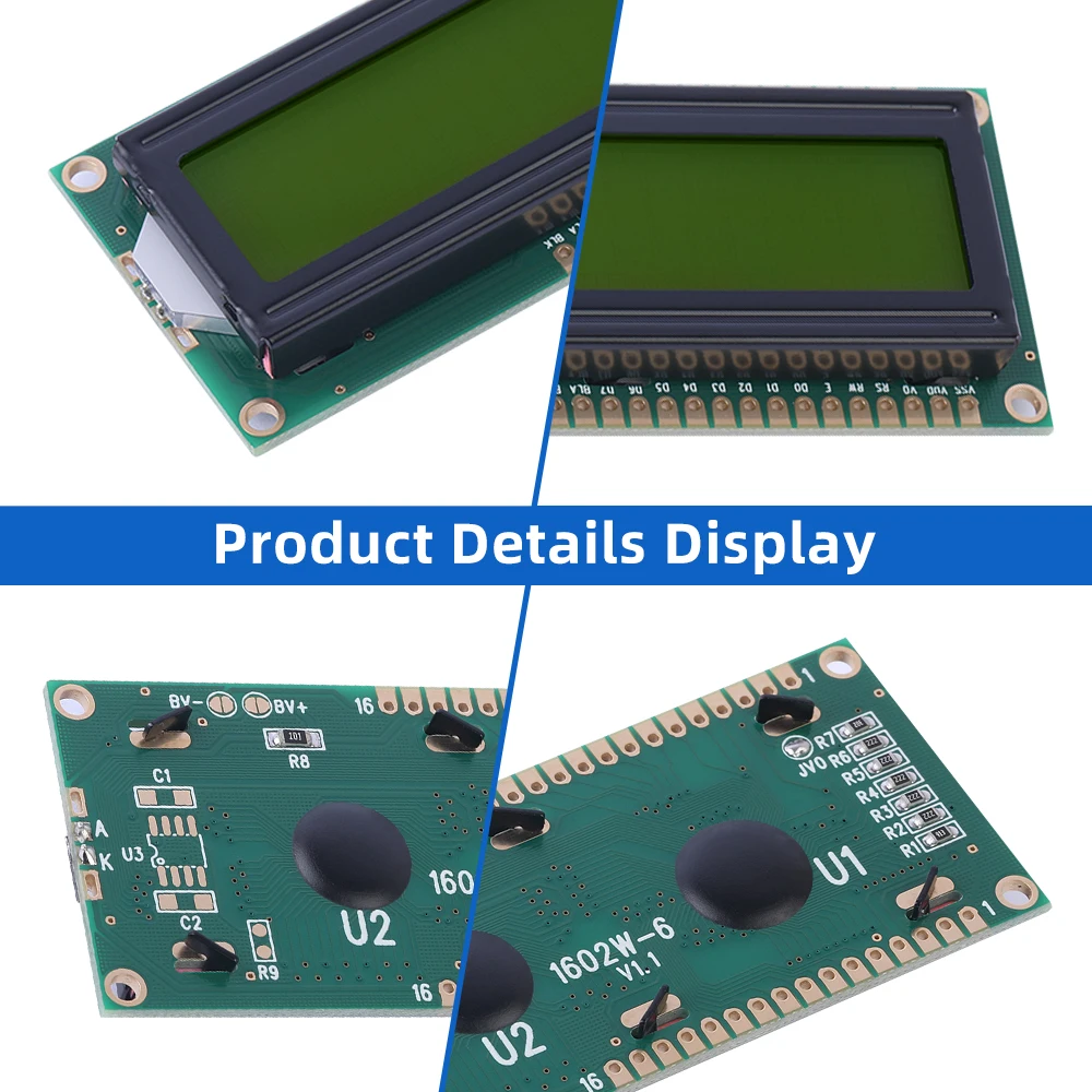 러시아 노란색 녹색 필름 LCD 디스플레이 화면, 1602W-6 이중 행 16 핀, 2X16 LCD 전압 5V 3.3V LCM 디스플레이 모듈, AIP31066L