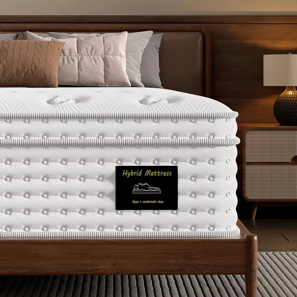 

King Mattress, Extra Firm, 14 Inch Hybrid Mattress with Excellent Support, Relieve Back Pain, Cooling Gel Memory Foam.