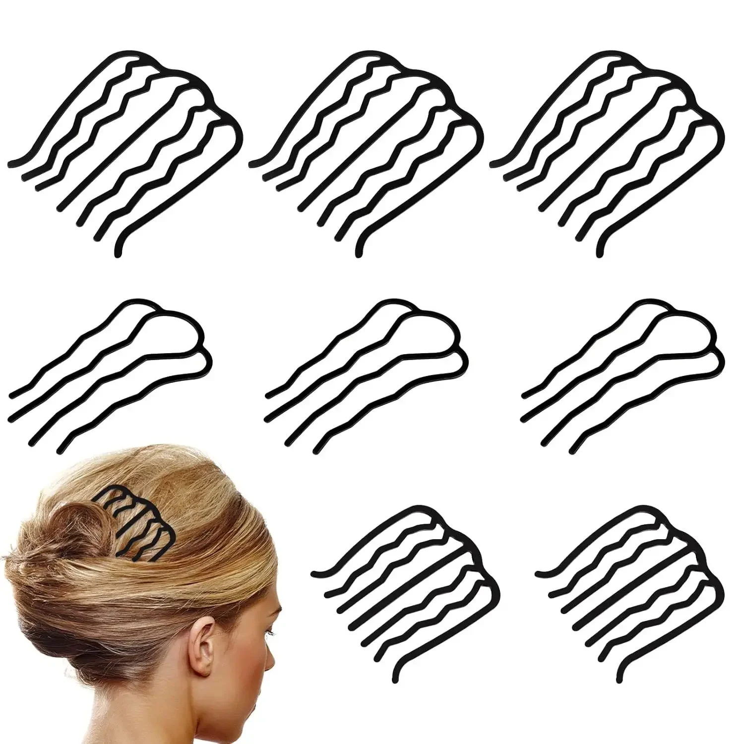 U-Shape Hair Combs for Women French Twist Updo Bun Styling Black