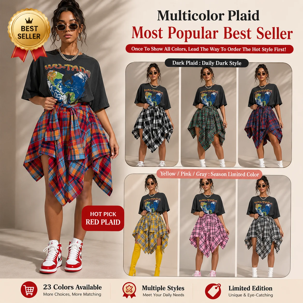 XXL Size Women Asymmetrical Plaid Skirt High Waist Tie Lace Up Knee Length Irregular Hem Streetwear Y2K Wrap Mini Skirt Summer C