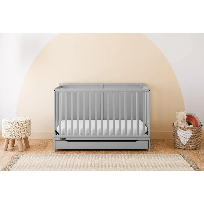 5-in-1 Convertible Crib with Drawer (Pebble Gray)