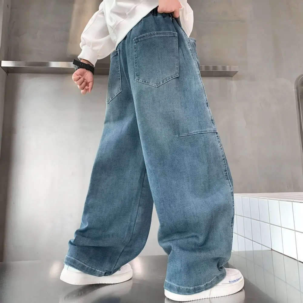 Youth Boys Denim Trousers Korean Casual Style Straight Cut Jeans Cotton Soft Pants For School Daily Wear Spring Autumn Gear