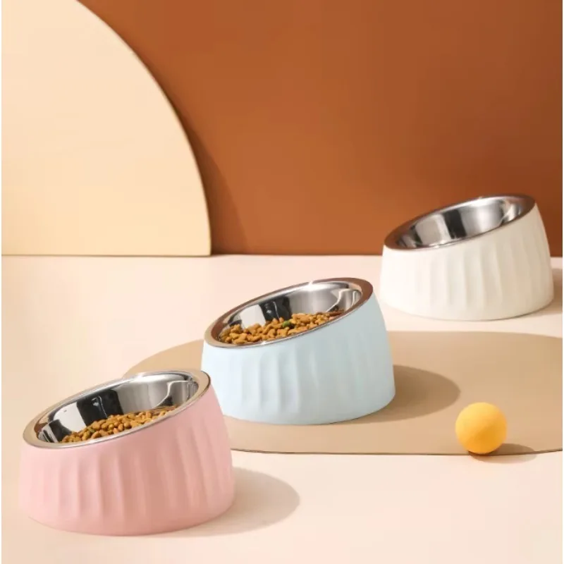 

Stainless Steel Non-Slip Eco-Friendly Durable Dog Cat Feeding Bowl Slanted Mouth Removable Design 280ml Capacity for Indoor Use