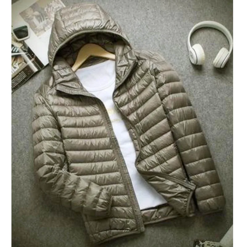 New Brand Cotton-padded Autumn Winter Light Jacket Men\'s Fashion Hooded Short Large Ultra-thin Lightweight Youth Slim Coat Jack