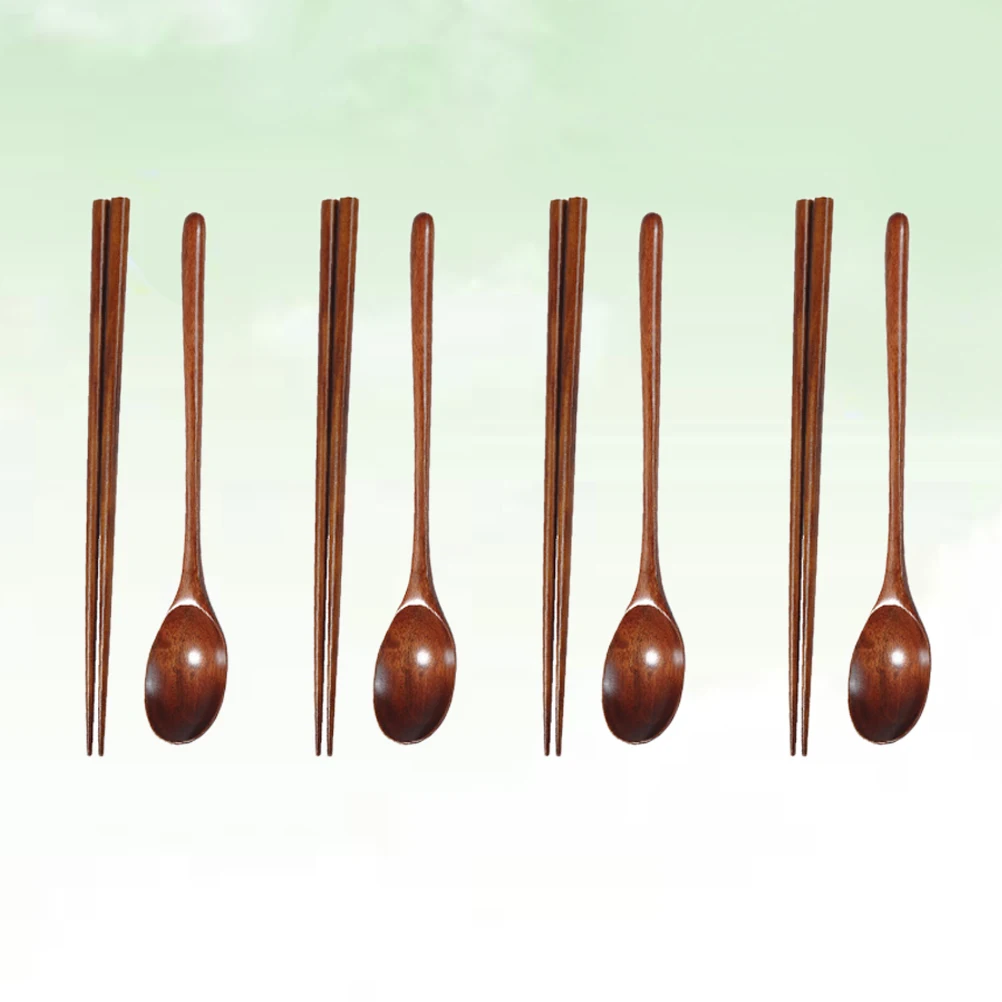 

4 Sets Wooden Tableware Set Lightweight Eco Friendly Travel Camping Hiking Spoon Chopstick Japanese Style Bamboo