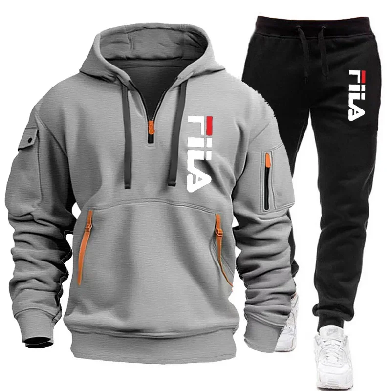 

Autumn and winter hot selling men's hooded sweatshirt+casual pants two-piece outdoor multi pocket pullover and sports pants set