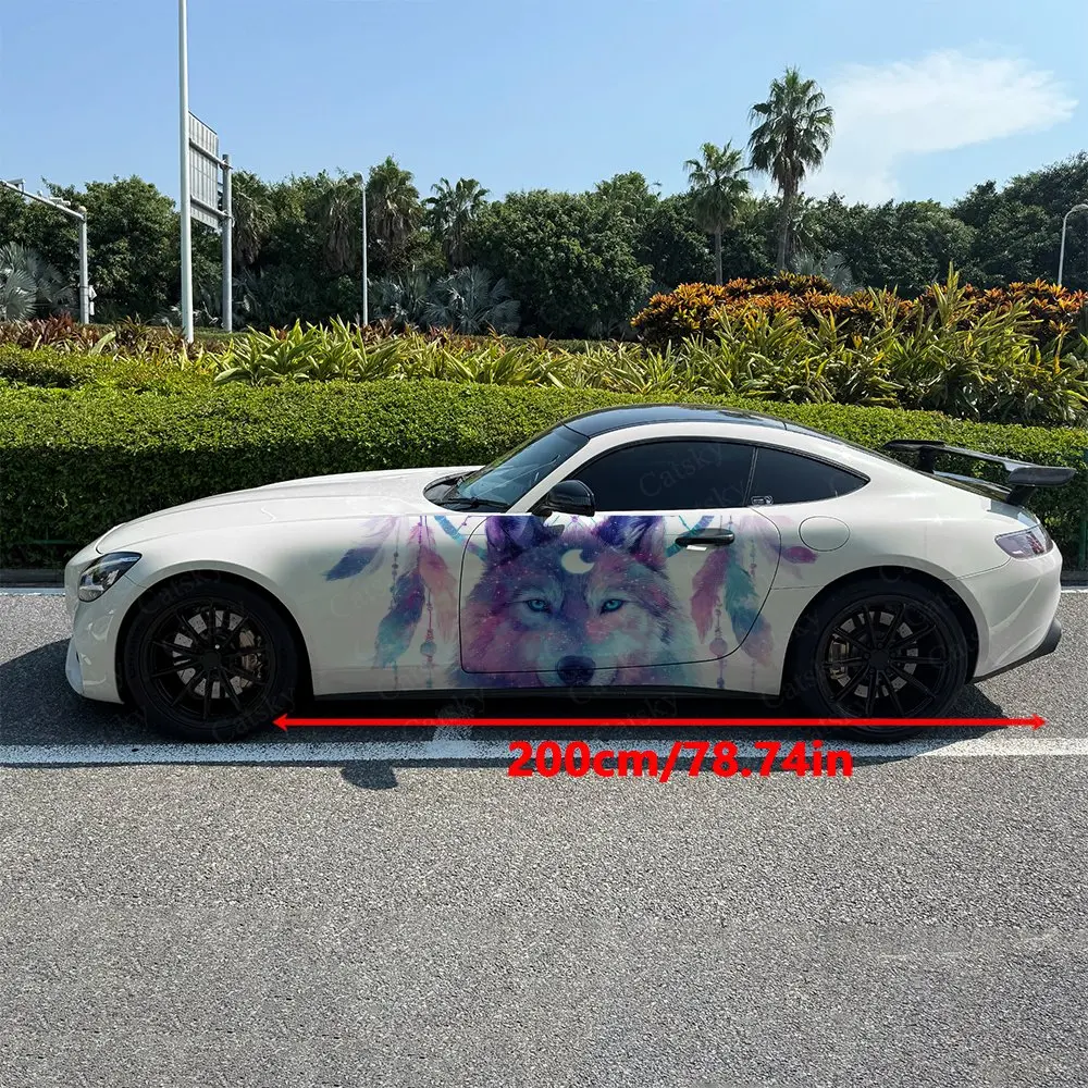 2Pcs Nebula Splatter Feather Wolf Car Side Wraps, Self-Adhesive PVC Waterproof & Scratch-Resistant Stickers, Car Accessory Gift
