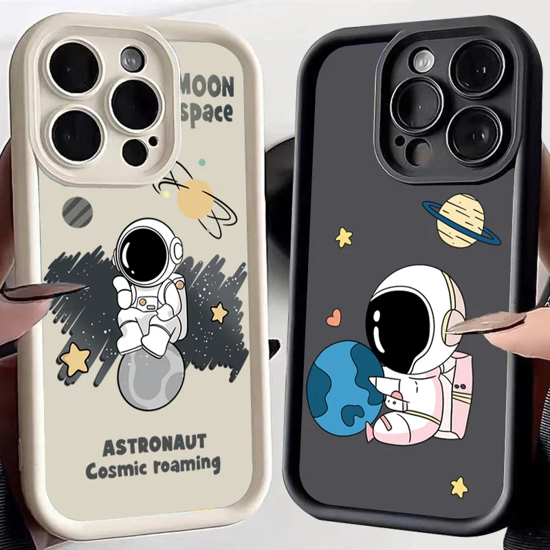 For iPhone 15 14 Pro Max 13 12 Pro 11 7 8 15 Plus X XS XR SE2 Creative Astronaut Silicone Soft Case Shockproof Phone Back Cover