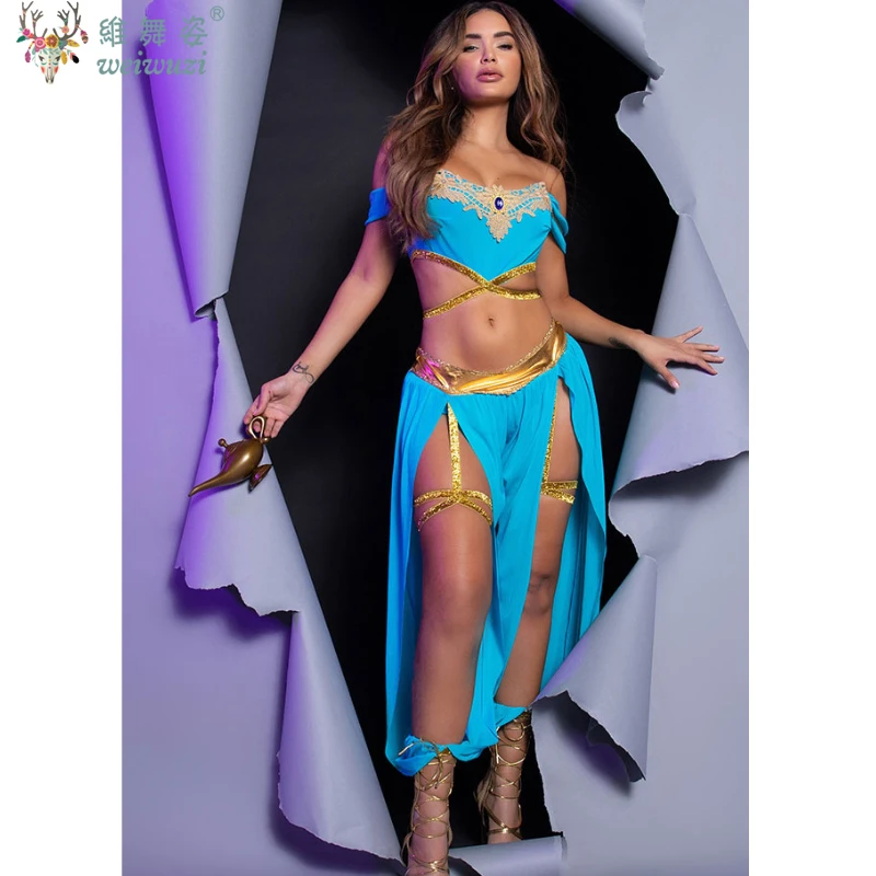 

Halloween Costume Sexy Western Dance Girl Aladdin Peacock Princess Greek Goddess Cosplay Costume Hot Egyptian Performance Set