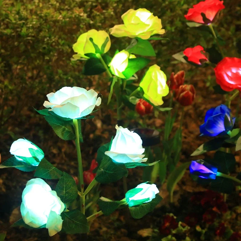 

5 Heads Rose Lawn Lamp Solar Lights Outdoor Decorative Solar Garden Lights for Yard Patio Garden Wedding Decor Fairy Lights