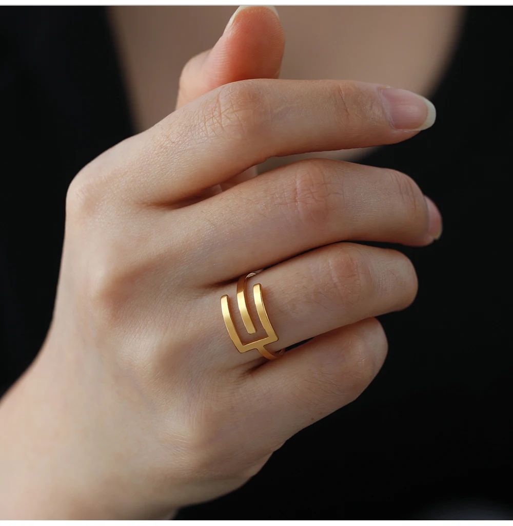 Cooltime geometrische u Form verstellbare Ringe Punk Edelstahl ringe für Frauen Schmuck Geschenk neu in ﻿ – Detail 9
