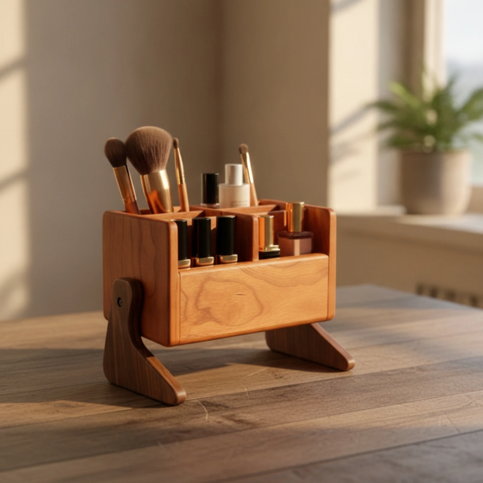 Wooden Cosmetic Storage Organizer Tabletop Wooden Vanity Organizer Makeup Storage Box Compact Minimalist for Women