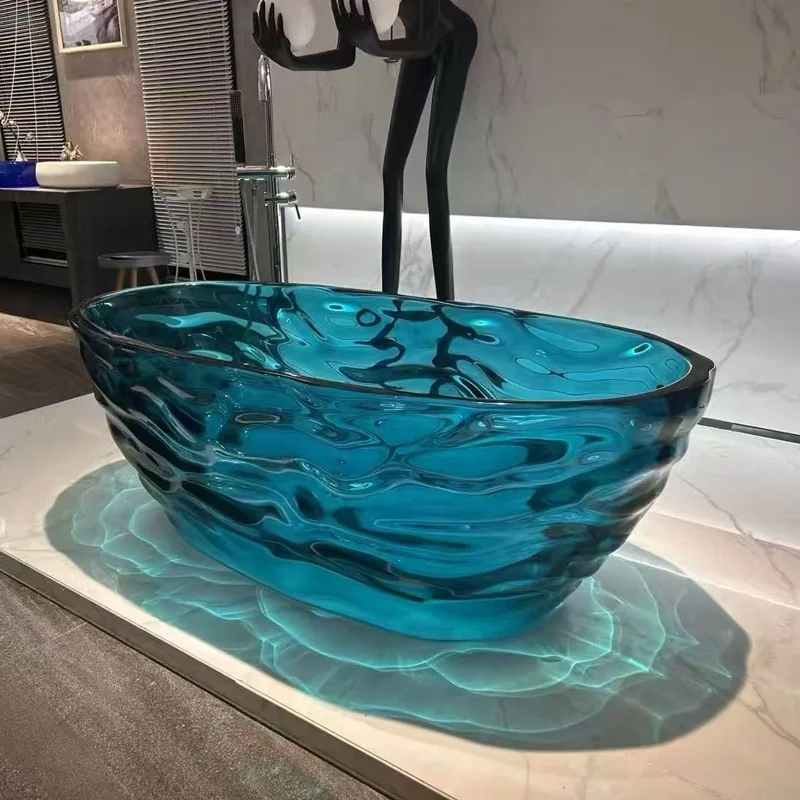 &c Modern Soaker Hot Tub Adult Free Standing clear Bathtub Composite Resin Transparent Resin Bathtu Freestanding Bathtub