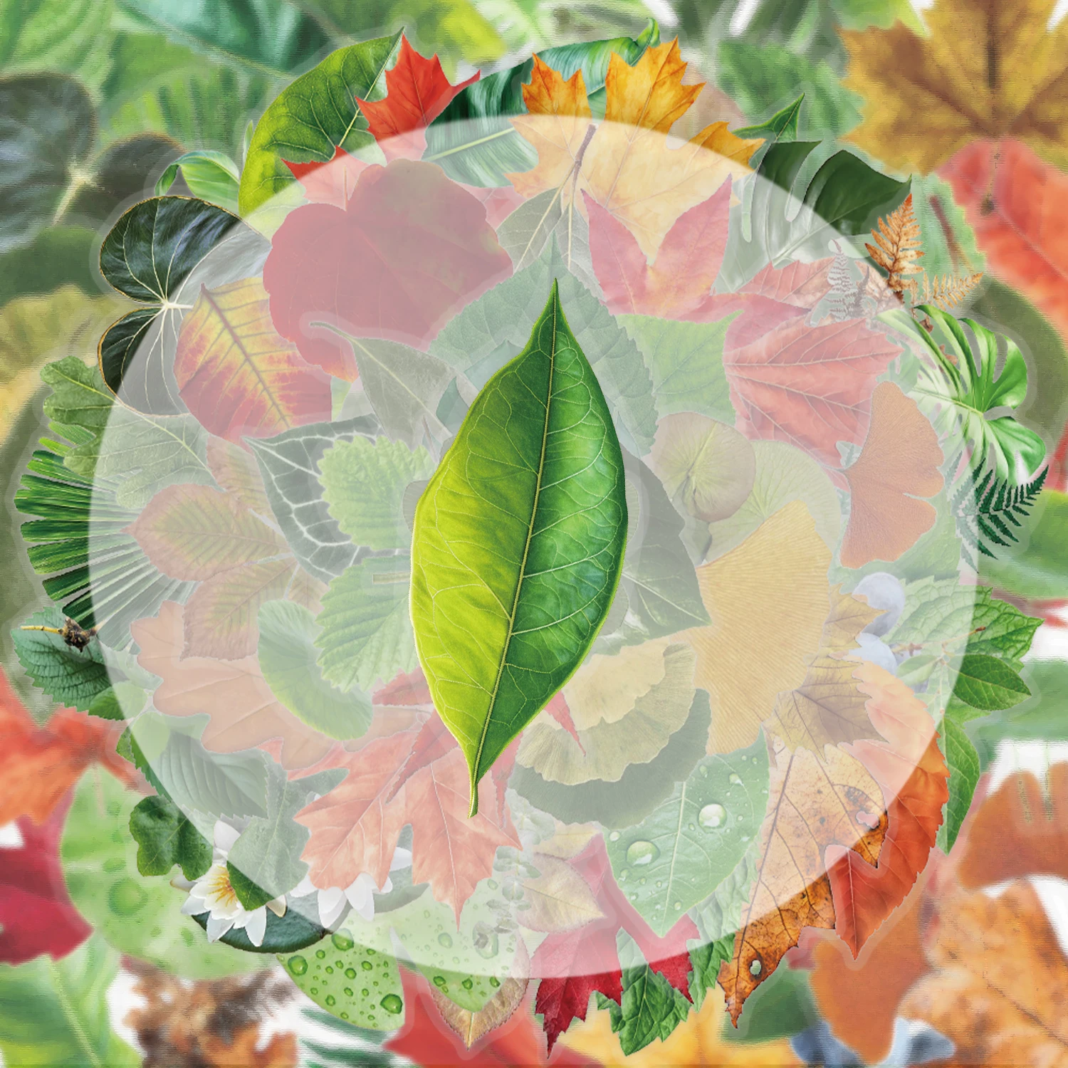 50 Sheets of Transparent Style Leaf Stickers Pack, Suitable for Decorating Water Bottles, Laptops, Mobile Phones, Suitcases, Skateboards, Guitars, Gift Boxes, Party Decorations