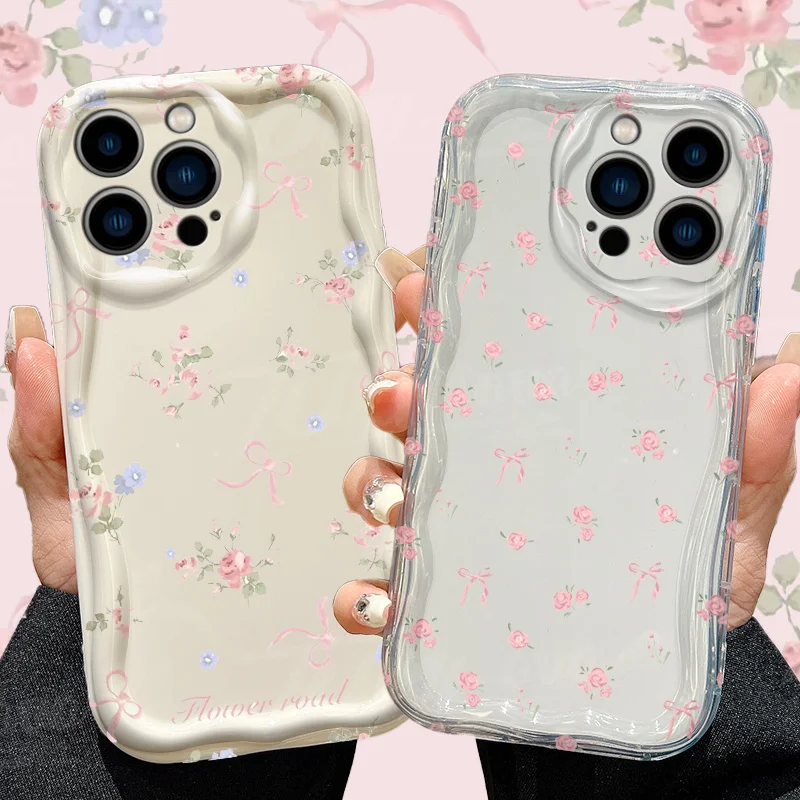 3D Simple Flower Rose Lavender Soft TPU Case For iPhone 15 14 13 12 11 Pro Max X XR XS 8 7 6 6S Plus SE 2020 Silicone Wave Cover