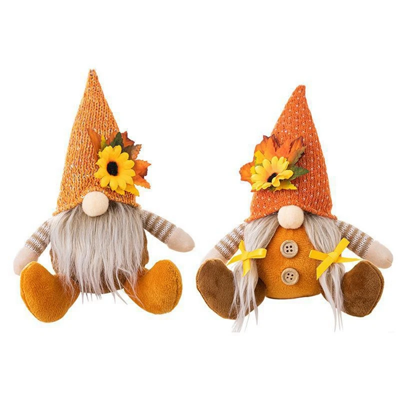 Thanksgiving Decoration Harvest Season Maple Leaf Straw Hat Rudolf Short Legs Dollgoblin Dwarf Doll