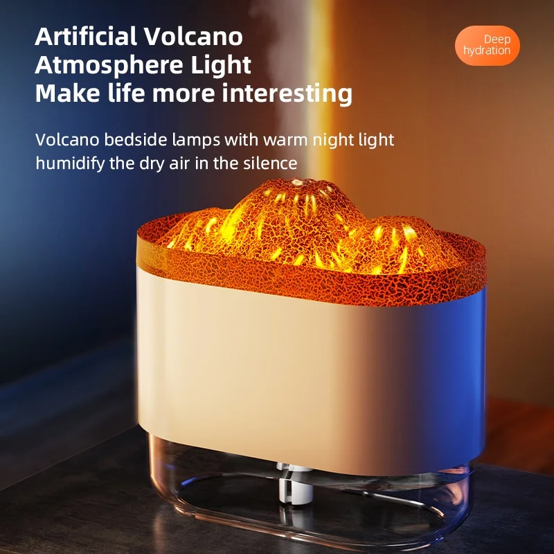 Volcano Air Humidifier 300ML Office Purifier Diffuser USB Ultrasonic Cool Mist Sprayer For Home Colorful Flame Night Ligh