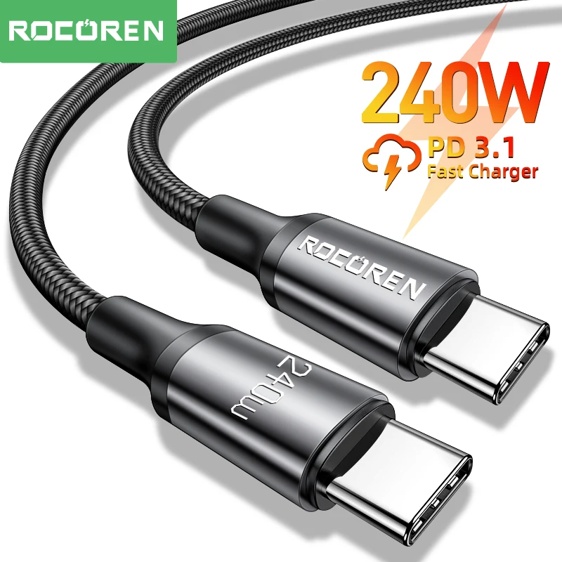 Rocoren 240W USB Type C To USB C Cable PD 3.1 100W 5A Fast Charging Charger Cable USBC Cord 2M 3M For MacBook Pro Laptop Xiaomi