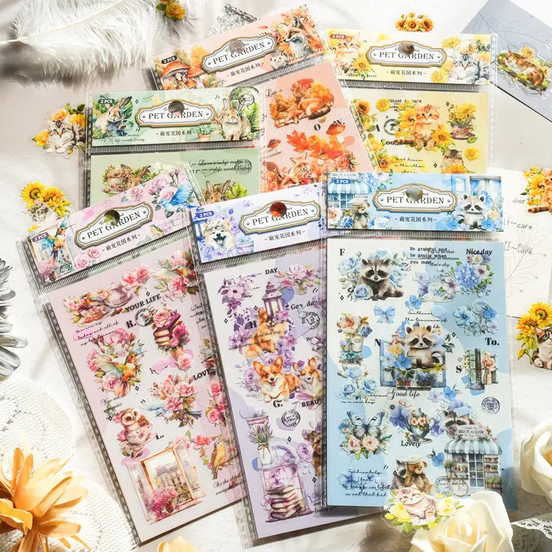 2 Sheets PET Cute Retro Plant Flowers Student DIY Stationery Decoration Stickers Suitable for Photo Albums,Diaries,Cups