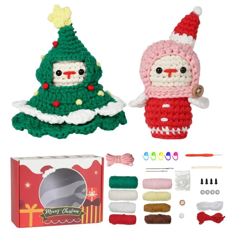 Crochet Kit For Beginners Crochet Doll Crochet Beginner Kit Knitting Kit Desk Decor Christmas Tree Snowman Knitting Supplies