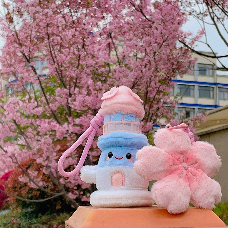 

Cute Cherry Blossom Series Plush Keychain Fluffy Sakura Flower Tower Bag Charm Pendant for Girls Women Kids Gift Daily Accessory
