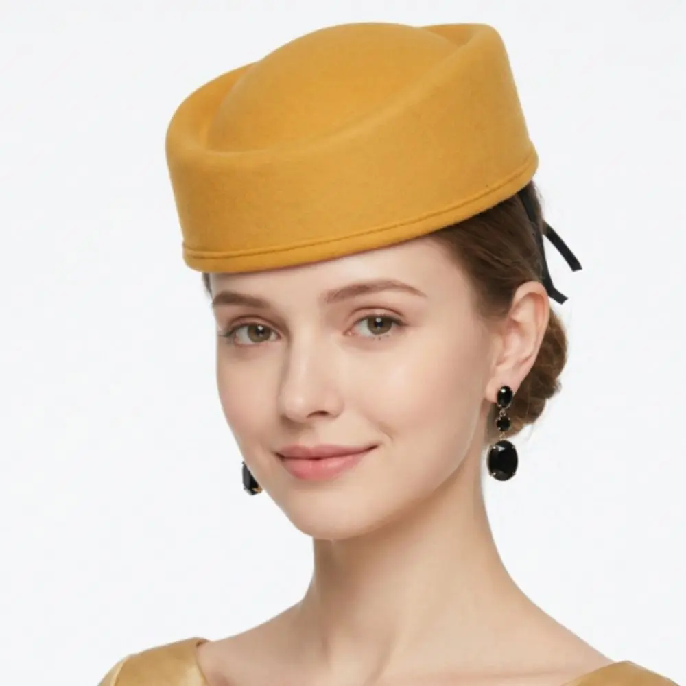 Woolen Top Hat Vintage Topper Hat Solid Color Retro Pillbox Hat Elegant Charm Formal Hat Lady
