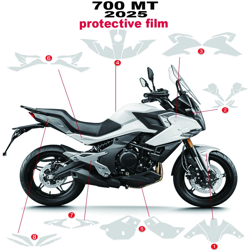 

2025 для CFMOTO 700 MT мотоциклетная защитная пленка из ТПУ для краски 700 MT, защита от царапин, обтекатель, защитная пленка для бака 2025