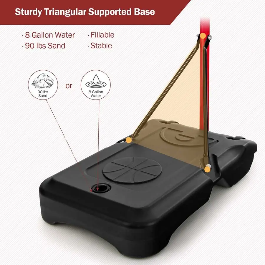 Portable Basketball Hoop Adjustable Height 6.58.5 FT, Backboard System Stand with 2 Wheels, Fillable Base, WeatherResistant Nylo