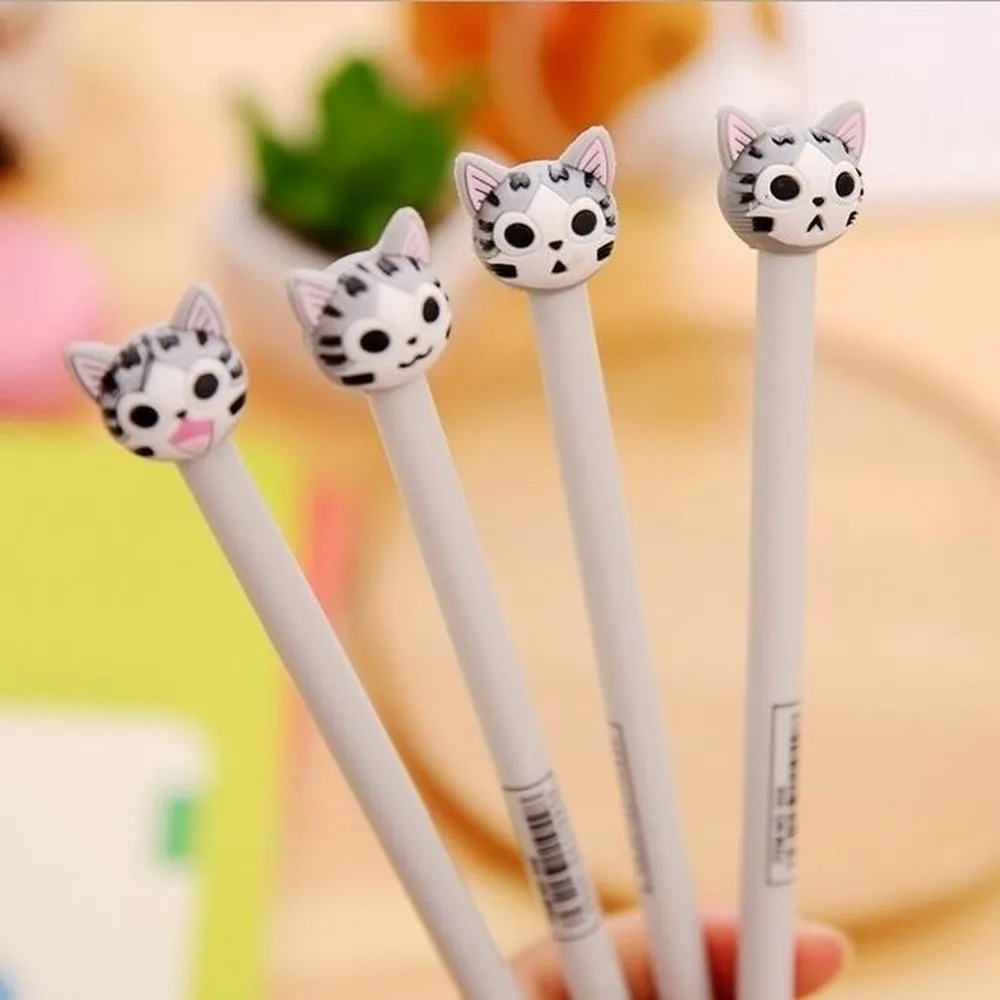 2026 4pcs/Set Cartoon Cute Cat Pen Korean Stationery Advertising Bent School Office Gel Christmas Gift