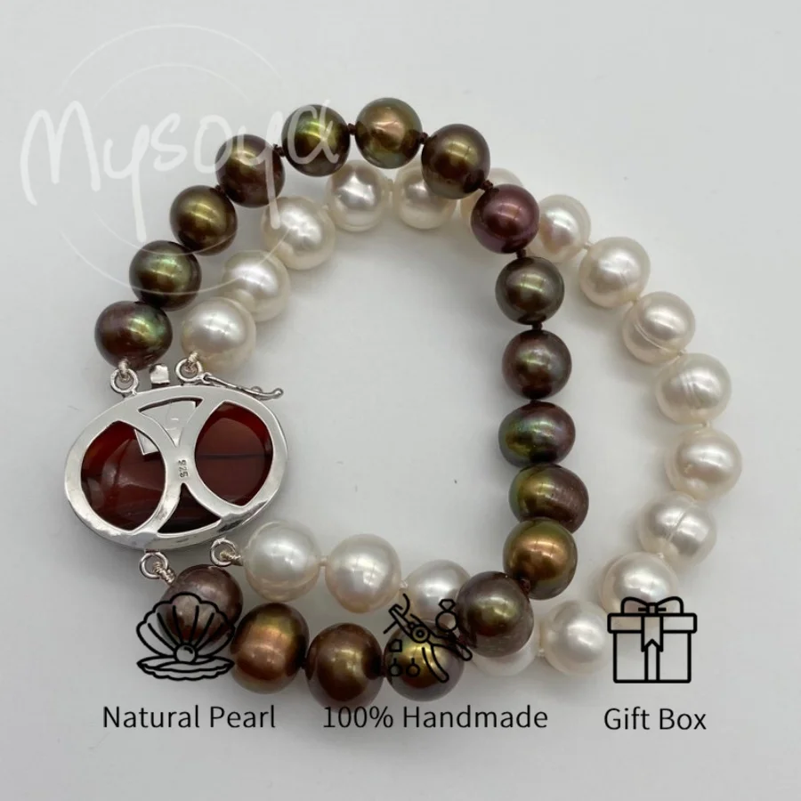 

Браслет MYSOYA из белого пресноводного жемчуга 8-9 мм с подарочной коробкой, свадебные украшения, подходит для ежедневных подарков на день рождения