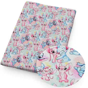 Lilo a Stitch Valentýnská polyesterová bavlněná látka prostěradlo DIY šaty potřeby bytový textil záplata 50*145 cm 6 nejlepší prodej látka Lilo a Stitch - №6