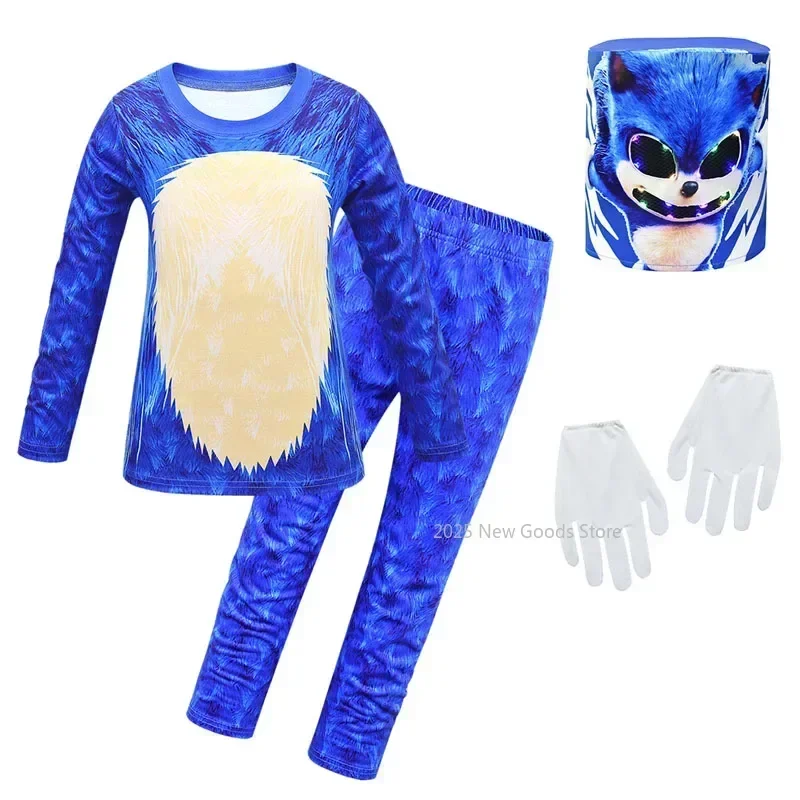 

2025 NewKids Cosplay Boys Sonicing Interesting Costumes LED Mask Suit Music Halloween Party Costume for Kids AA