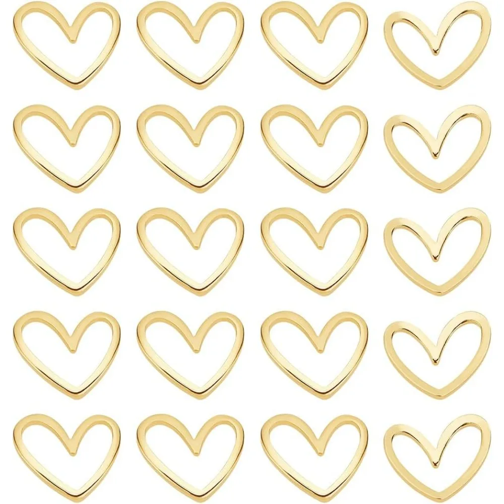 20pcs Real 18K Gold Plated Linking Rings Brass Heart Jewelry Connectors Open Bezels for Bracelets Necklace DIY Making Wedding