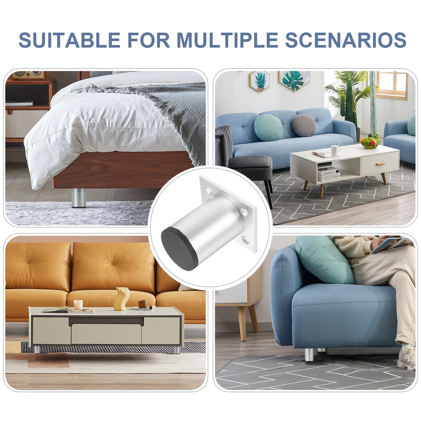 

4pcs Adjustable Aluminum Alloy Furniture Legs 8cm Height Silver Color Durable Metal Cabinet Feet for Sofa Table Couch