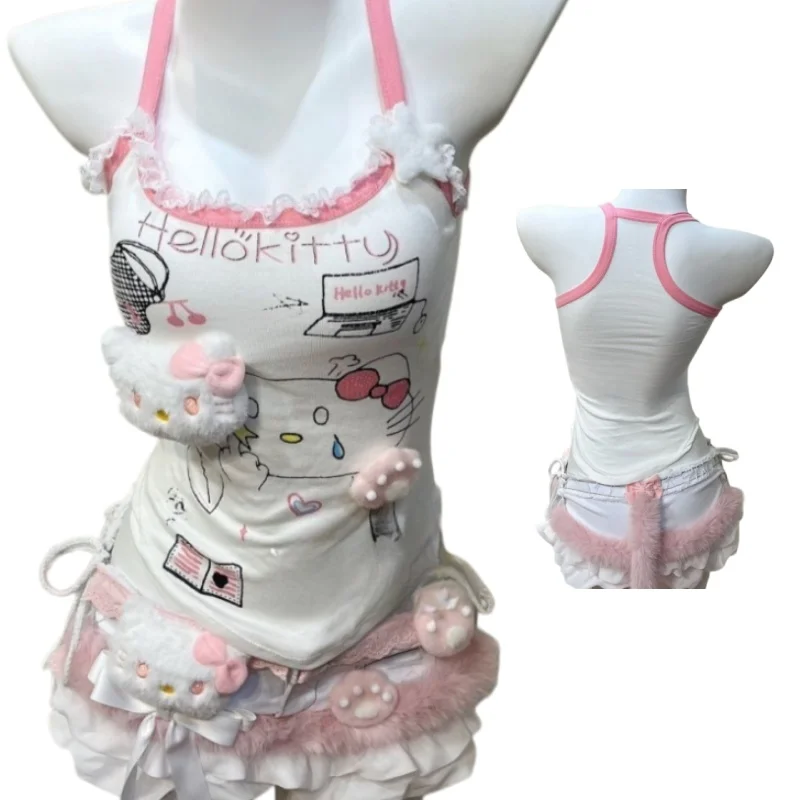 

Новый комплект Sanrio Hello Kitty Dopamine Sweetheart: Сексуальный и милый образ для пикантной девушки в стиле Лоли, создающий эффект стройной талии, для ношения на выход.