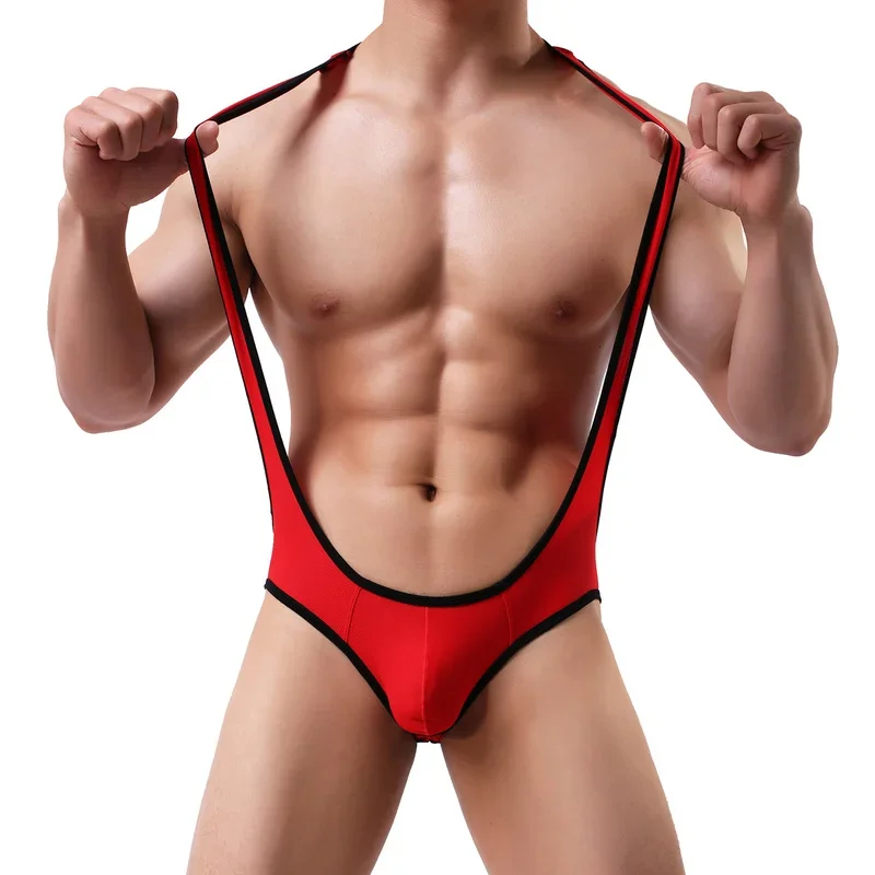 

Sexy Men's Open Butt Bodysuit One-Piece Undershirts Jumpsuits Stretch Wrestling Singlet Leotards Erotic Gay Jockstrap Underwear