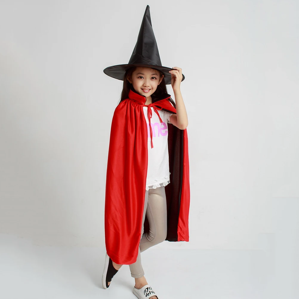 

3 Pcs Set Kids 80-90cm Cloak Hat Wand Soft Cosplay Halloween Magician Costume Magician Cosplay Outfit Stage Clothing