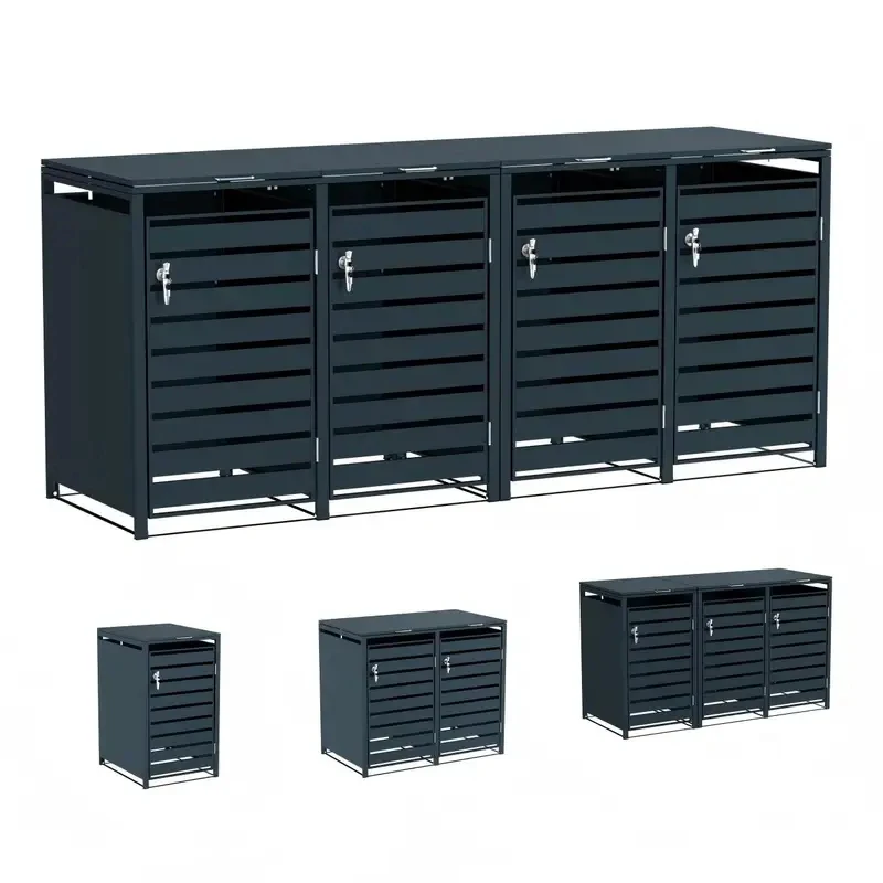 0L Metal Wheelie Bin Durle Trash Storage Shed le Waste Bins Cover Steel Garbage Can Box Garden Patio