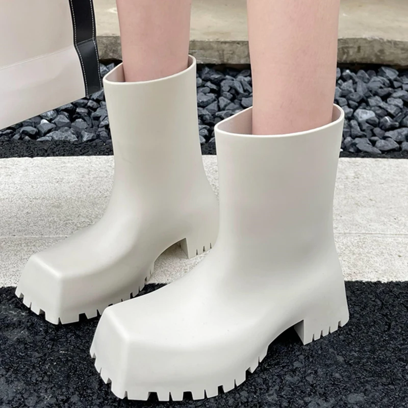 

New 2023 Rainboots Boots Women Slip-On Ankle Boots Fashion Platform Short Shoes Non-slip Waterproof Boots for Women Rain Booties