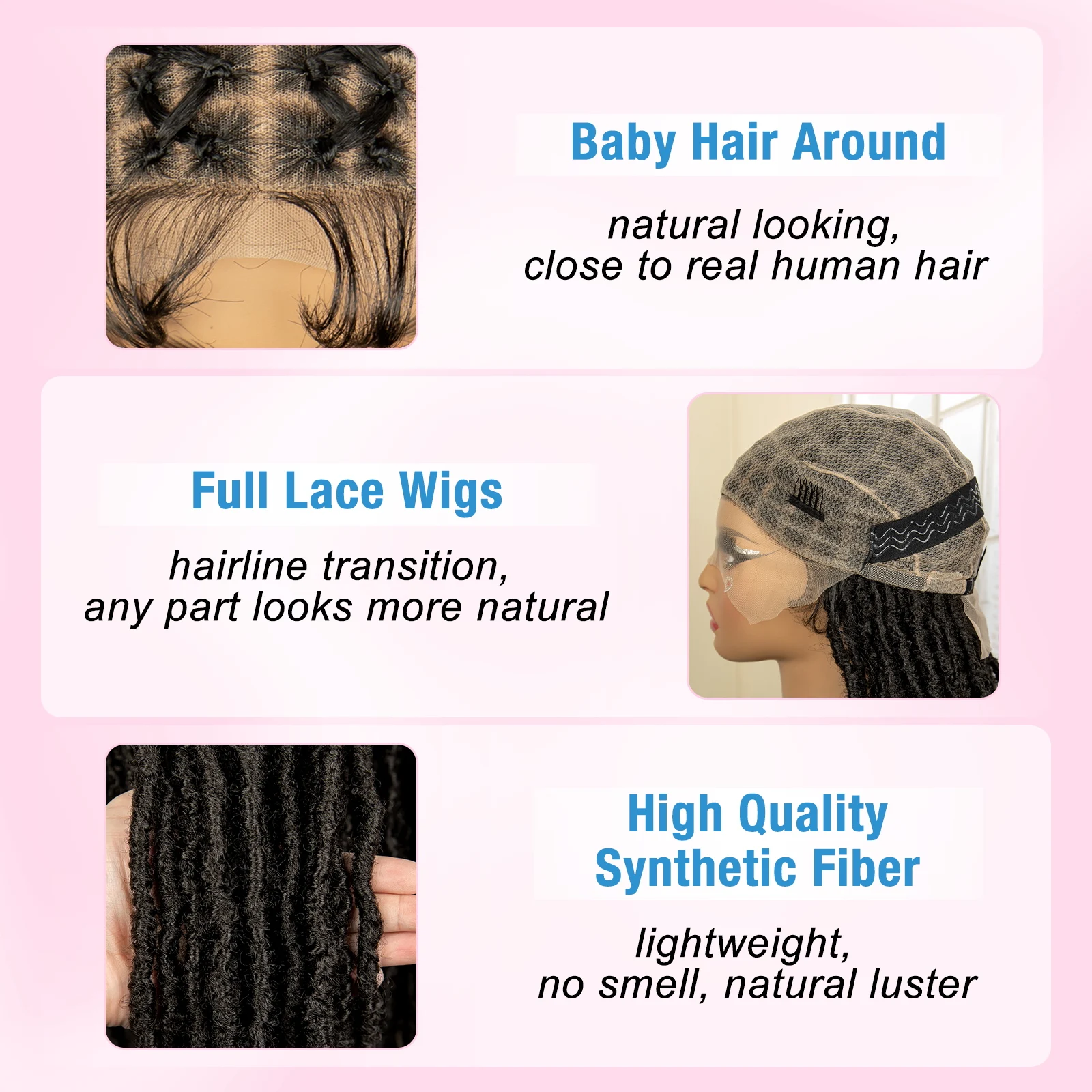 Peruca de tranças sintéticas Faux Locs Cornrow para mulheres negras, Full Double Lace, perucas trançadas Knotless Locs, cabelo de bebê, 28 polegadas