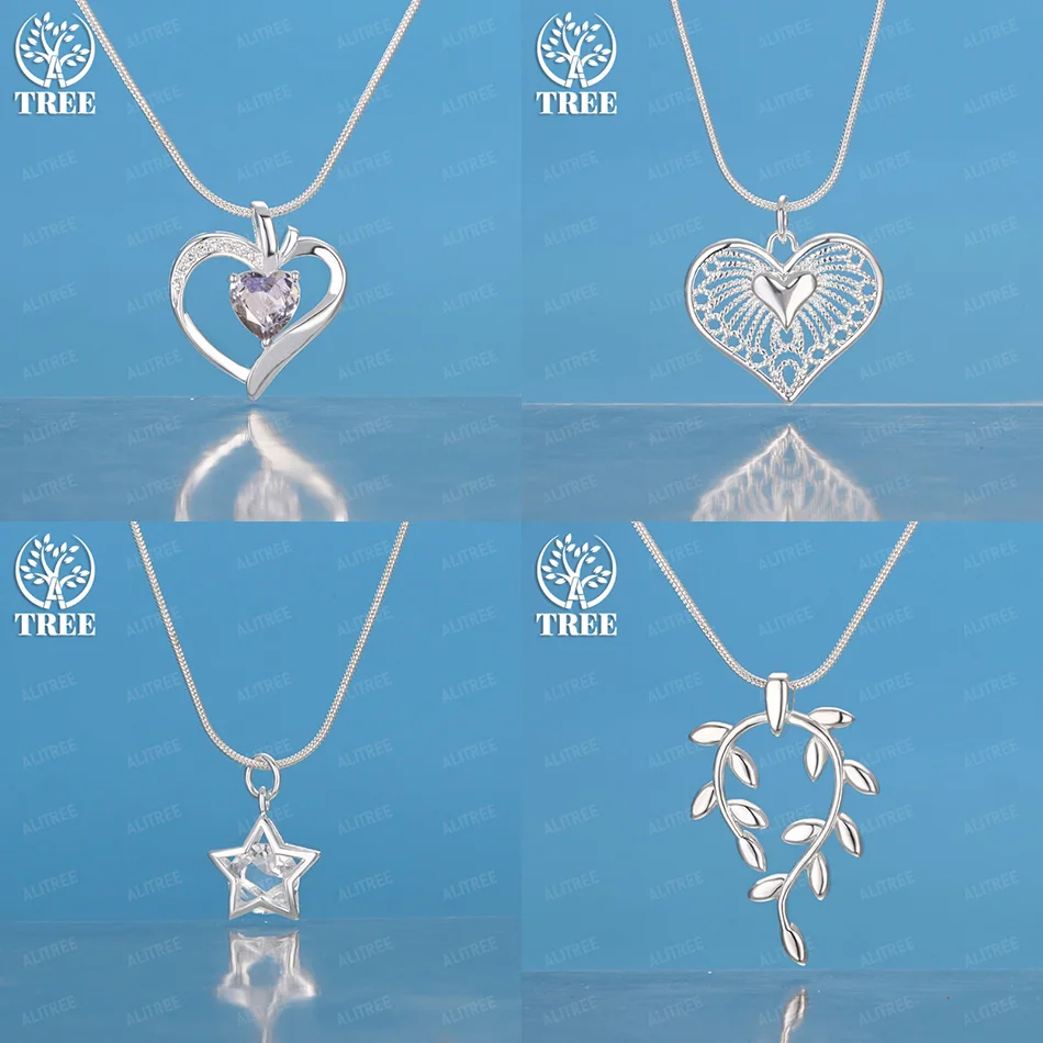 

High Quality 925 Sterling Silver AAA Zircon Heart Star Leaf Pendant Necklace Lovers Birthday Pretty Jewelry Party Accessories