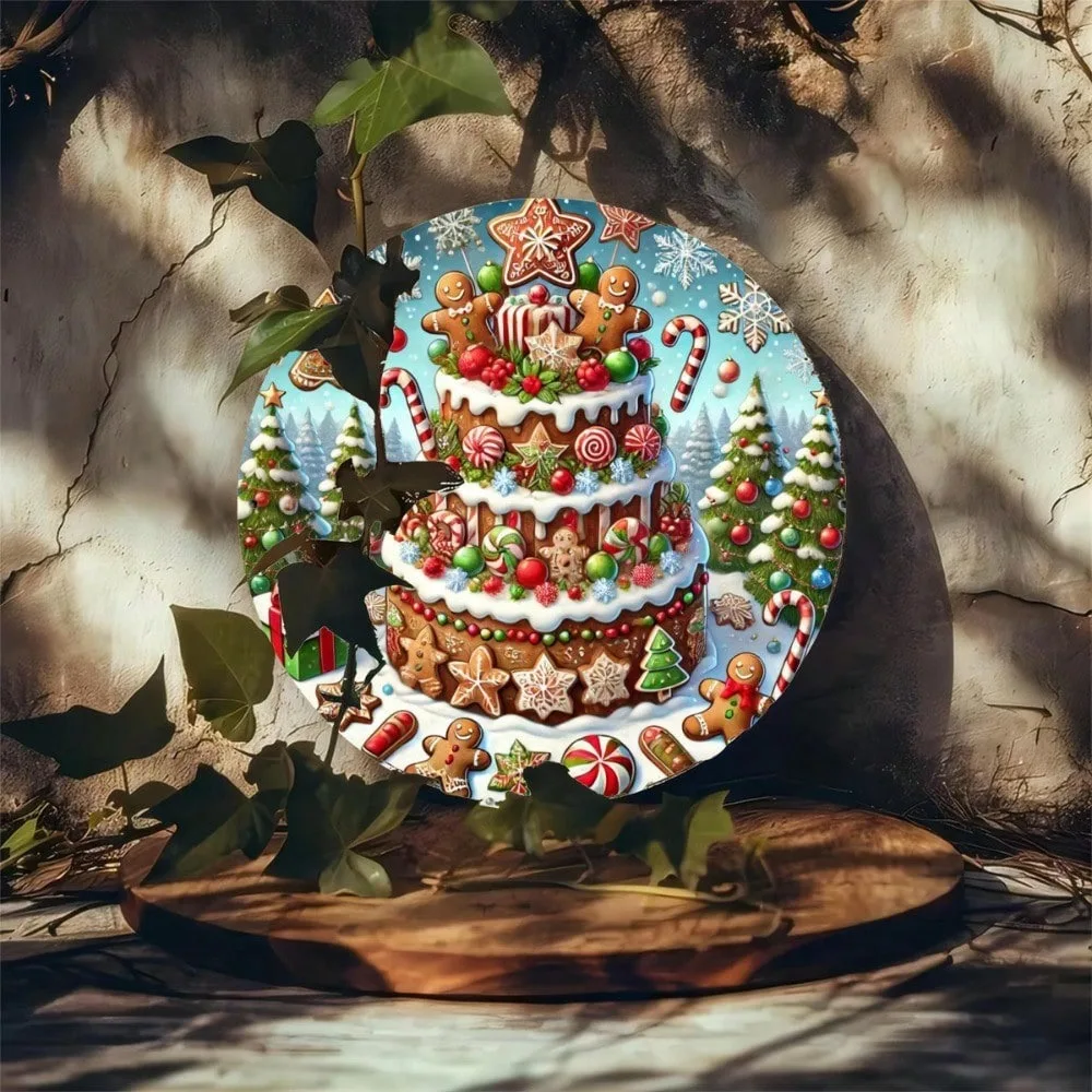 Personalisiertes 7,8-Zoll-Weihnachts-Lebkuchen-Metallschild – Eisenkunst, Tür, Veranda, Heimdekoration, ideales Geschenk für Freunde und Familie