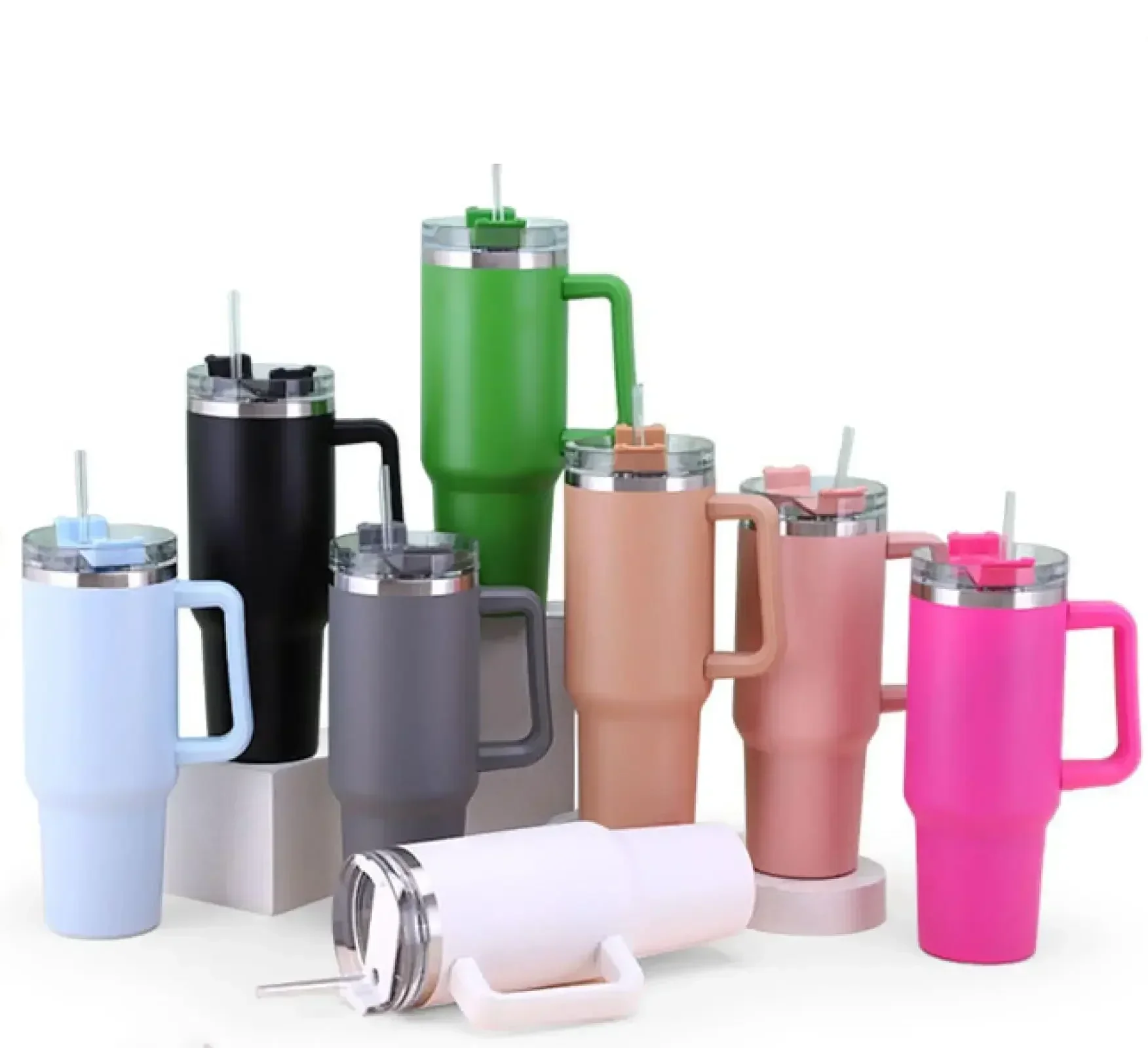 Tazas de café de acero inoxidable con aislamiento térmico y en frío con pajita, taza de agua portátil de gran capacidad adecuada para taza Stanley