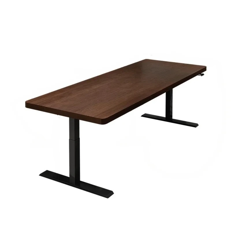 

A15 Log Walnut Color Living Room Lifting Manual Study Table Integrated Middle and Ancient Household Hand-Cranked Large Long Tabl