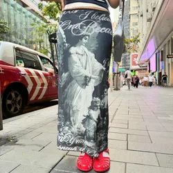 European and American fashion hot girls 2024 summer new high waist long slim angel print hip skirt