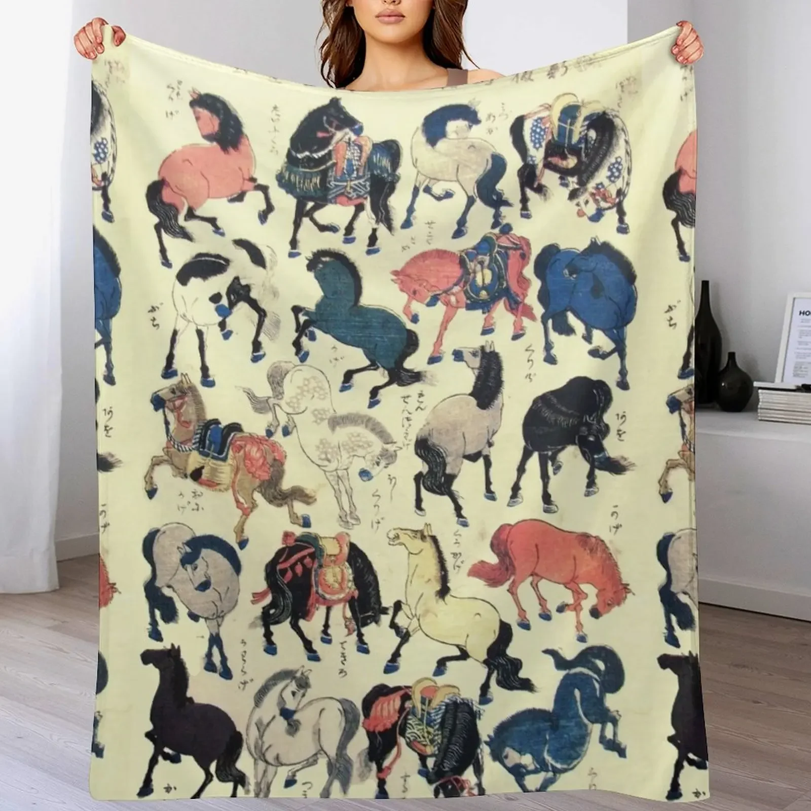 

ASIAN HORSES Japanese Study Throw Blanket Moving Decorative Sofas Single Luxury Brand Blankets